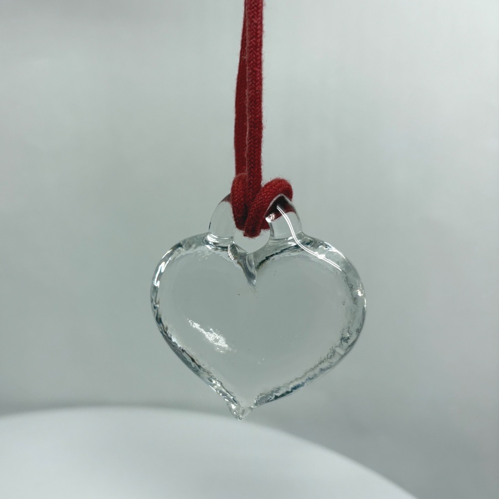 Clear Glass Heart Pendant Necklace Red Cord Artisanal Love Jewelry Ornament‎